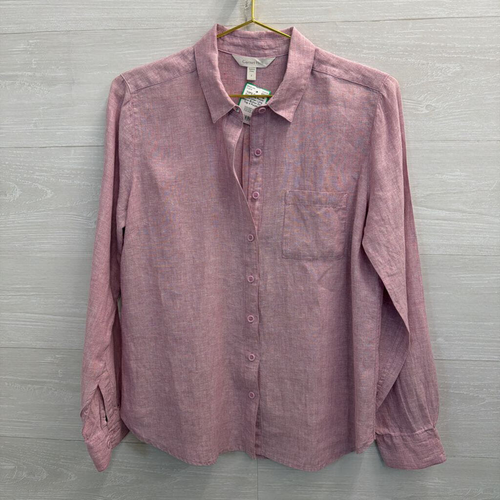 Garnet Hill Purple 100% Linen Long Sleeve Button Down Top 4