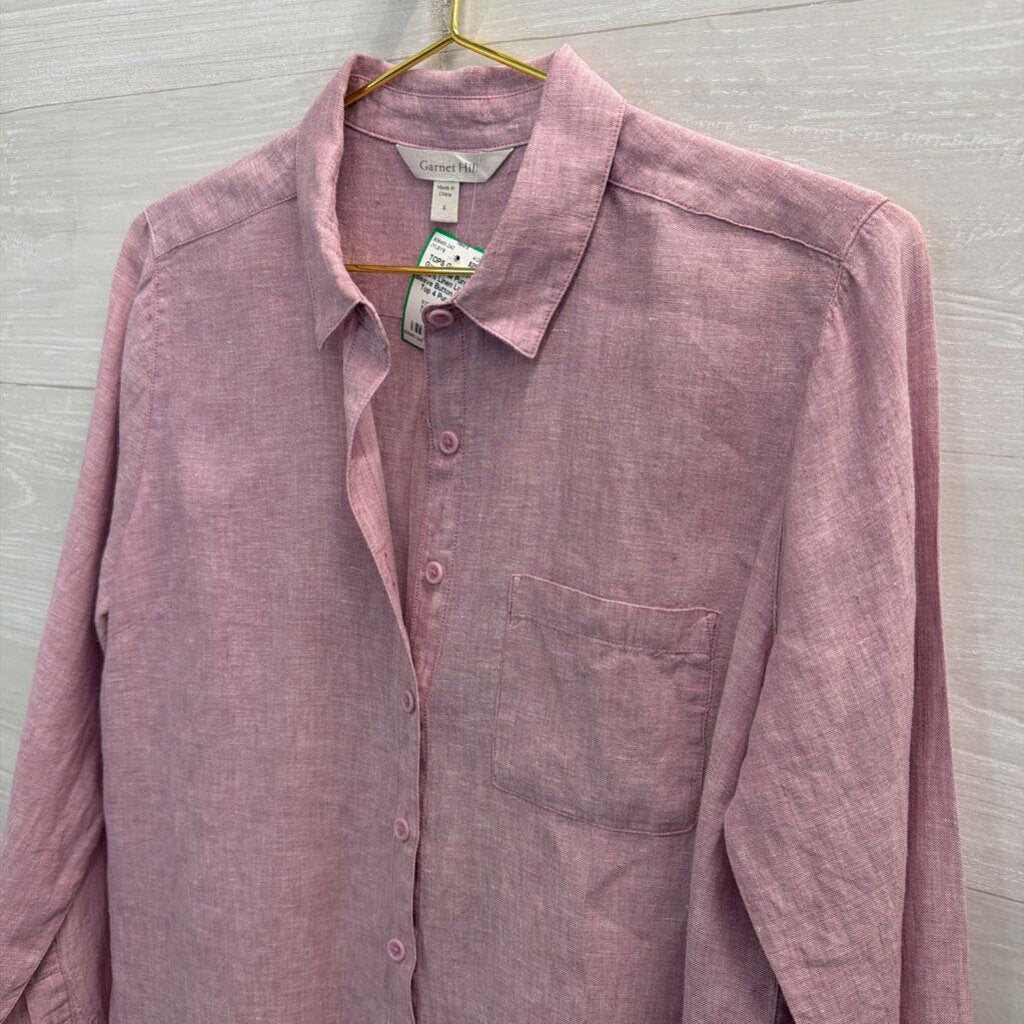 Garnet Hill Purple 100% Linen Long Sleeve Button Down Top 4