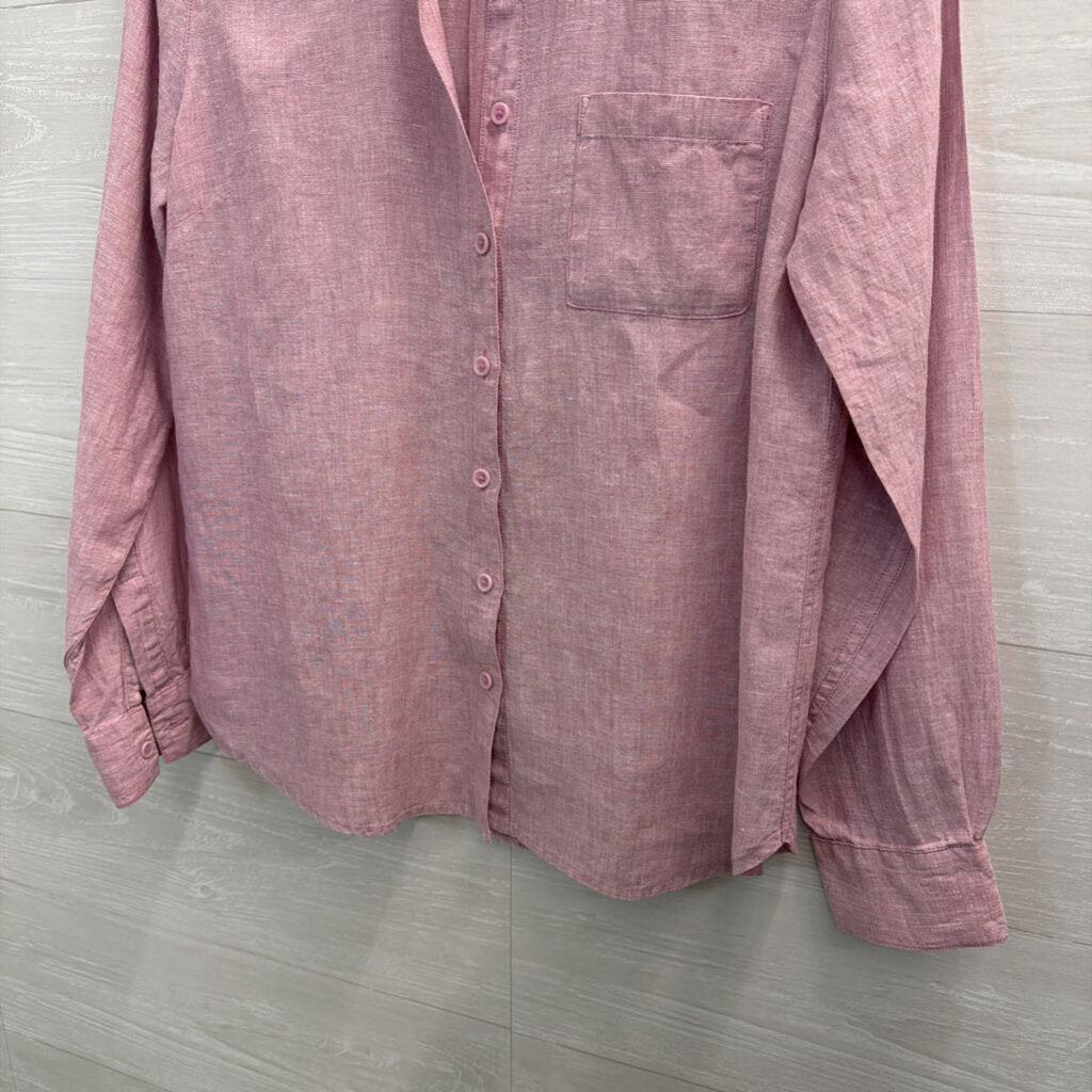 Garnet Hill Purple 100% Linen Long Sleeve Button Down Top 4