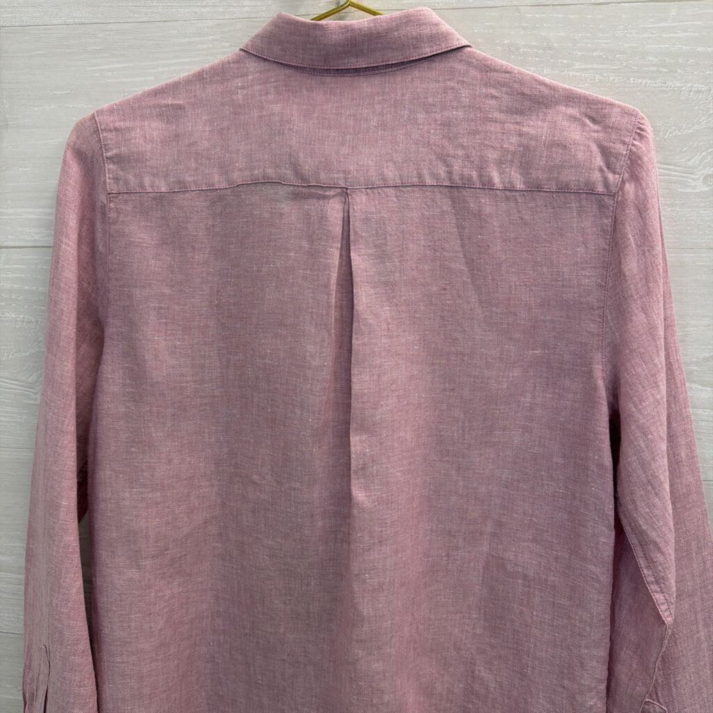 Garnet Hill Purple 100% Linen Long Sleeve Button Down Top 4