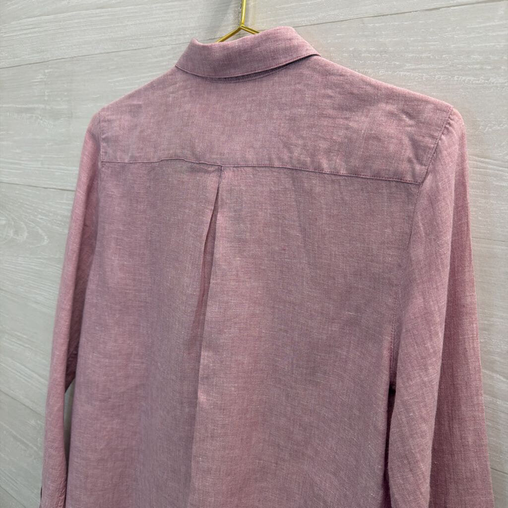 Garnet Hill Purple 100% Linen Long Sleeve Button Down Top 4