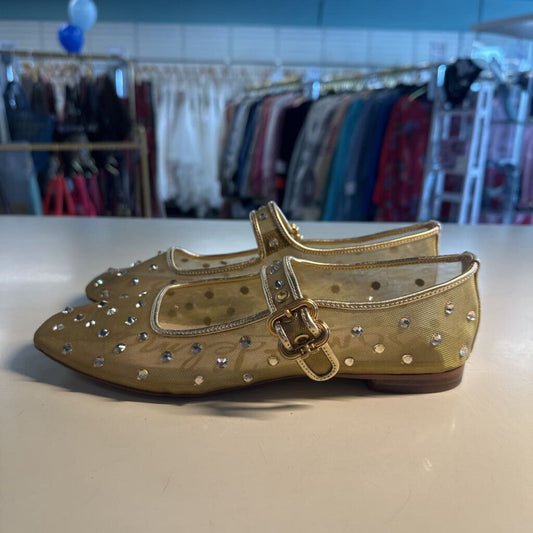 Sam Edelman Gold Rhinestone Studded Mary Jane Flats 7.5