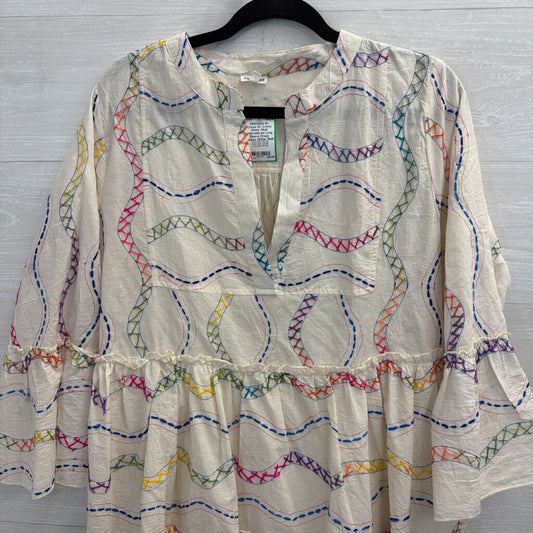 En Creme White/ Multi Embroidered Long Sleeve Dress Medium