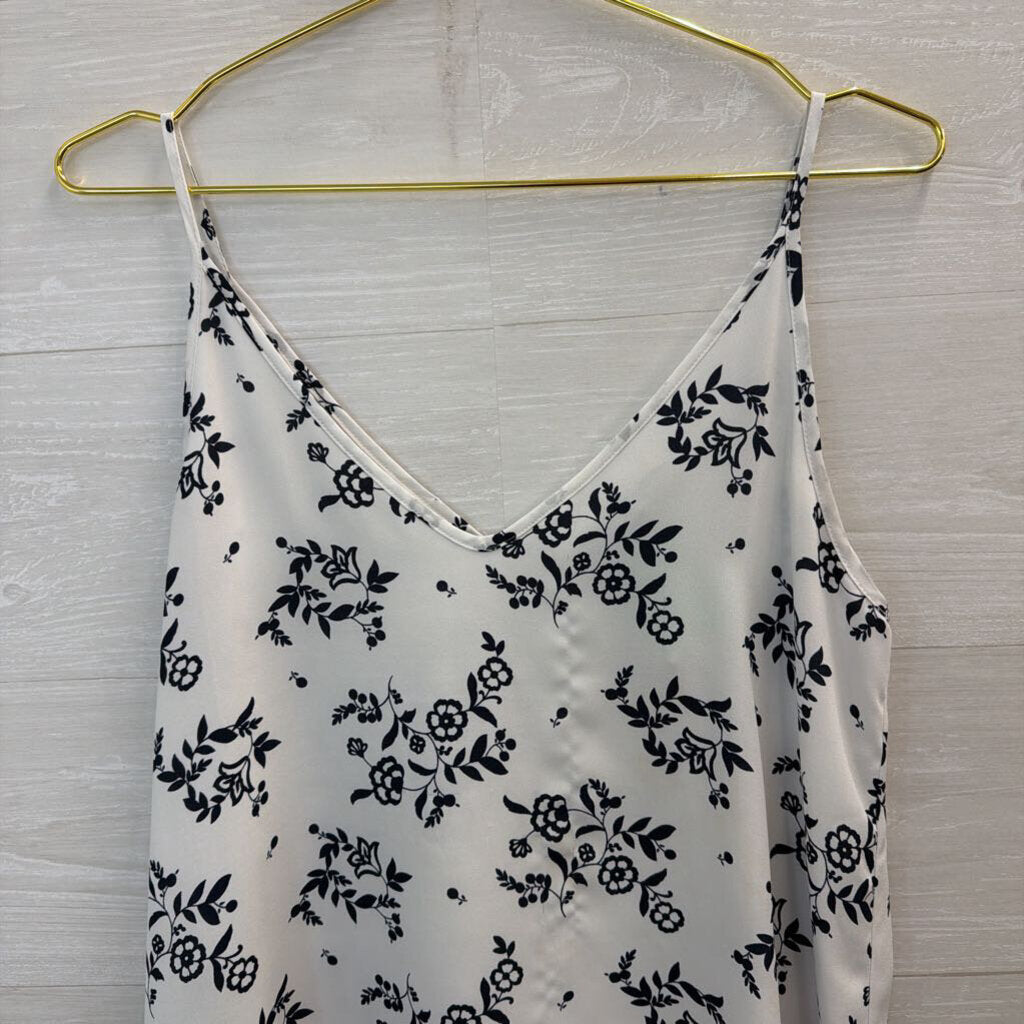 Loft White/ Black Print Silky Tank Top Small