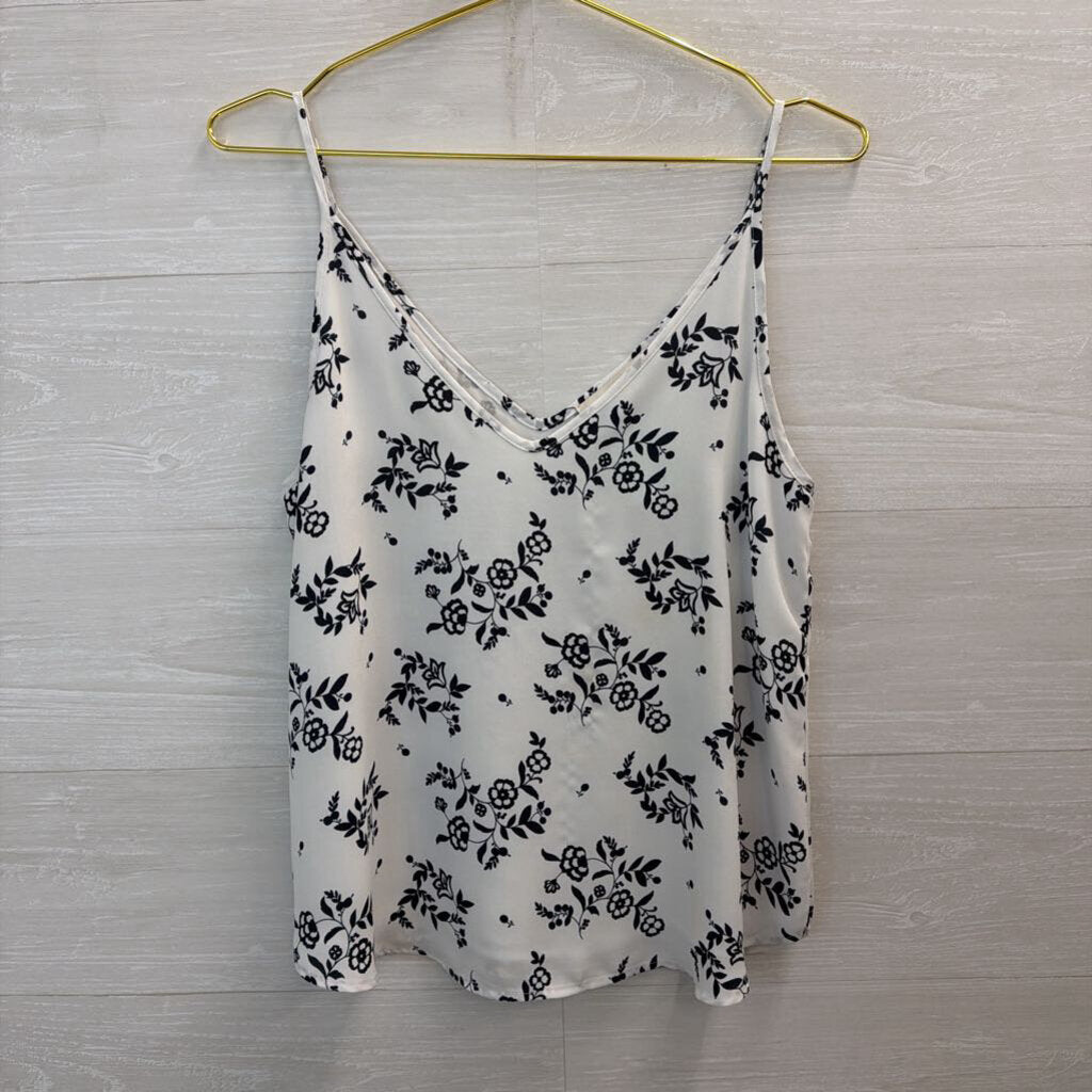 Loft White/ Black Print Silky Tank Top Small