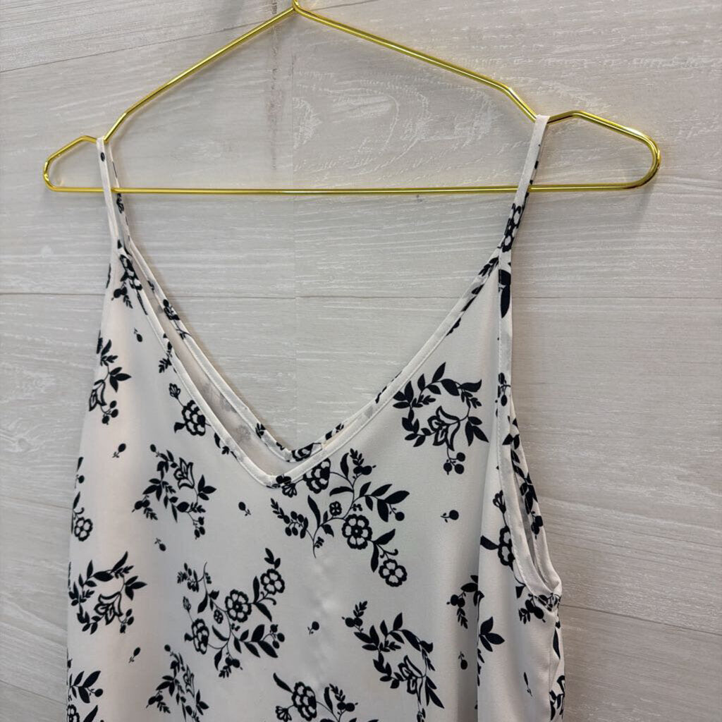 Loft White/ Black Print Silky Tank Top Small