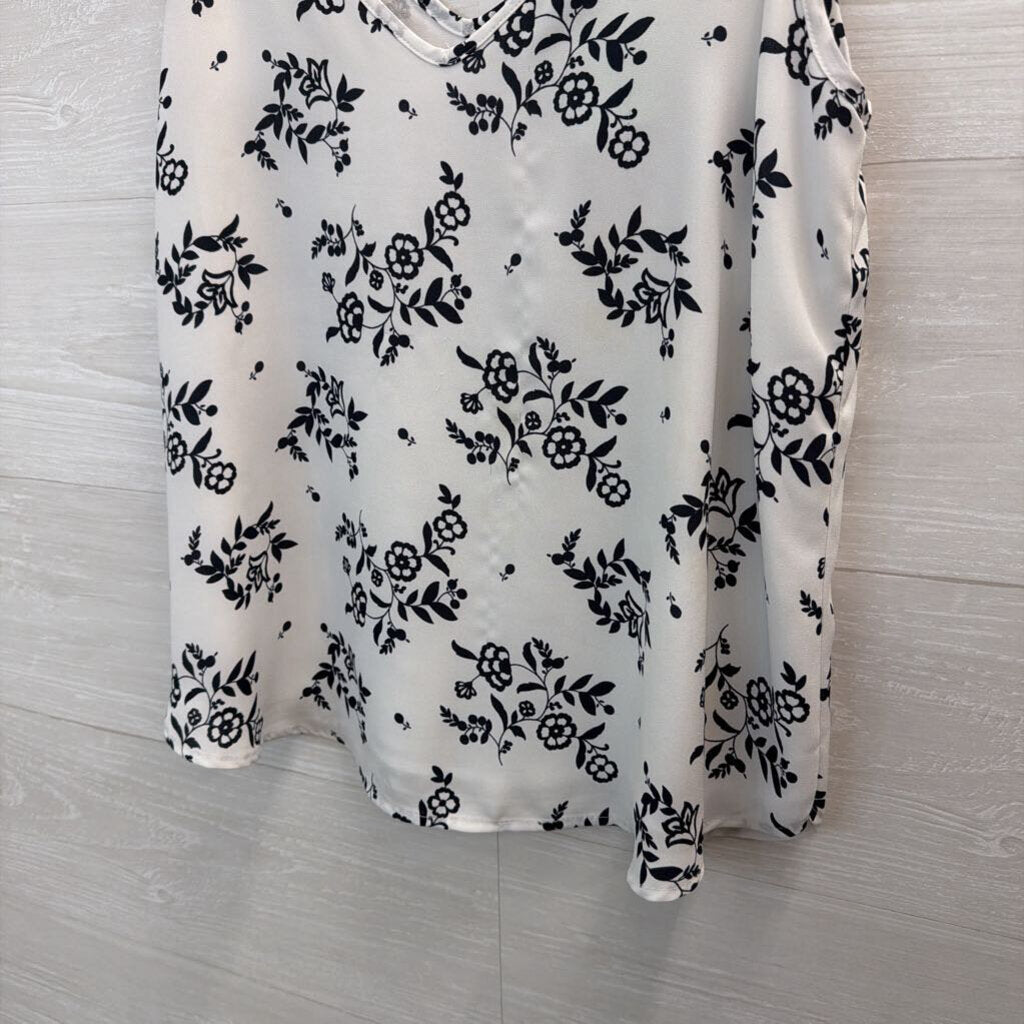 Loft White/ Black Print Silky Tank Top Small