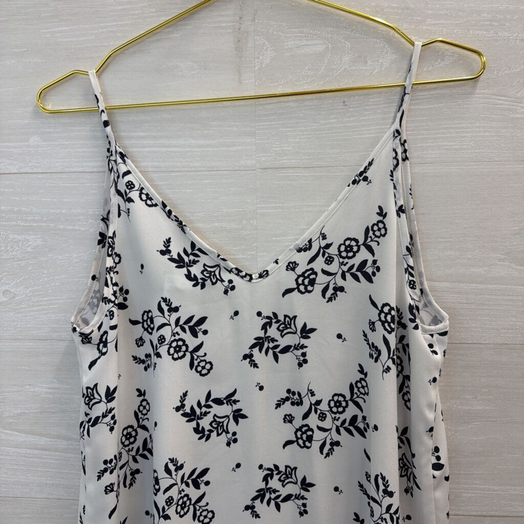 Loft White/ Black Print Silky Tank Top Small