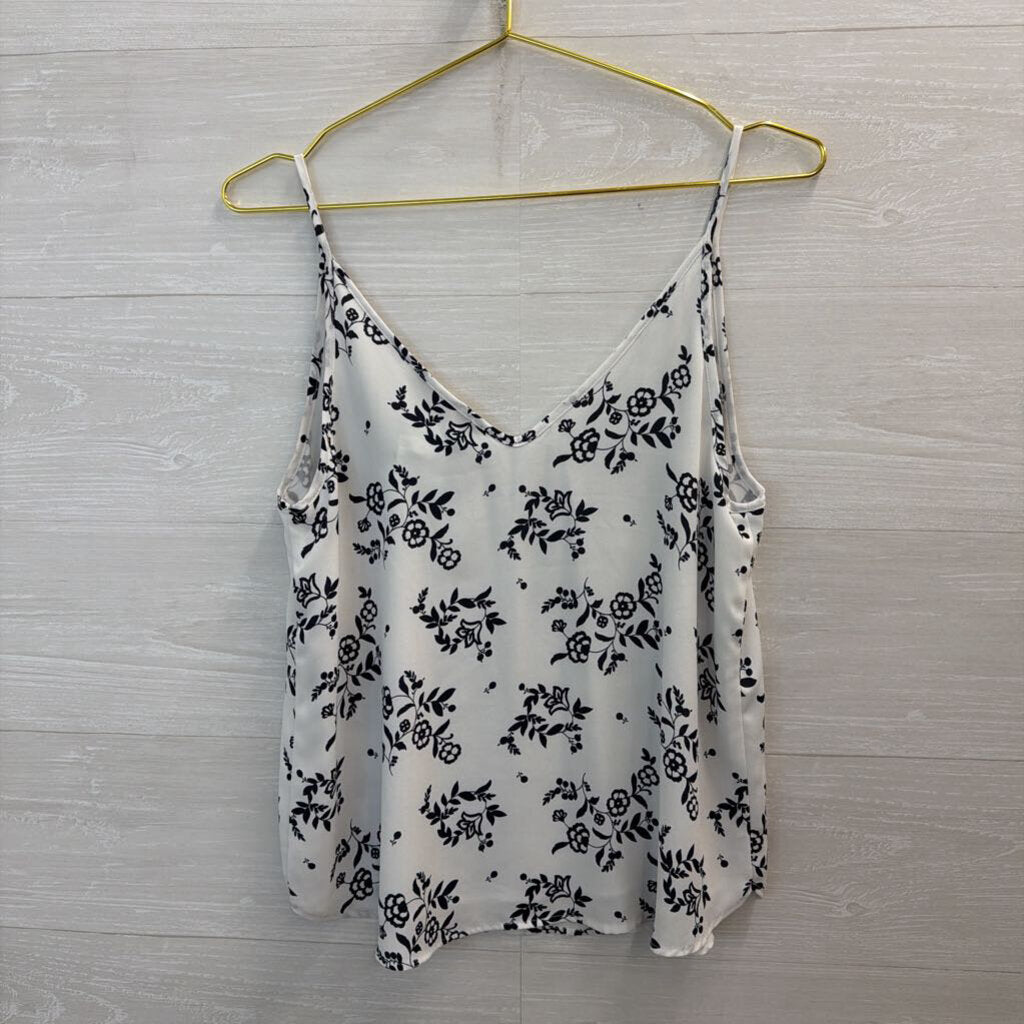 Loft White/ Black Print Silky Tank Top Small