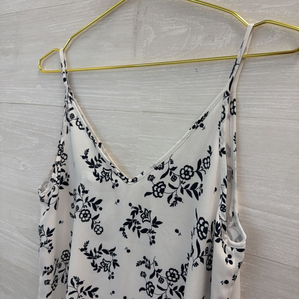 Loft White/ Black Print Silky Tank Top Small