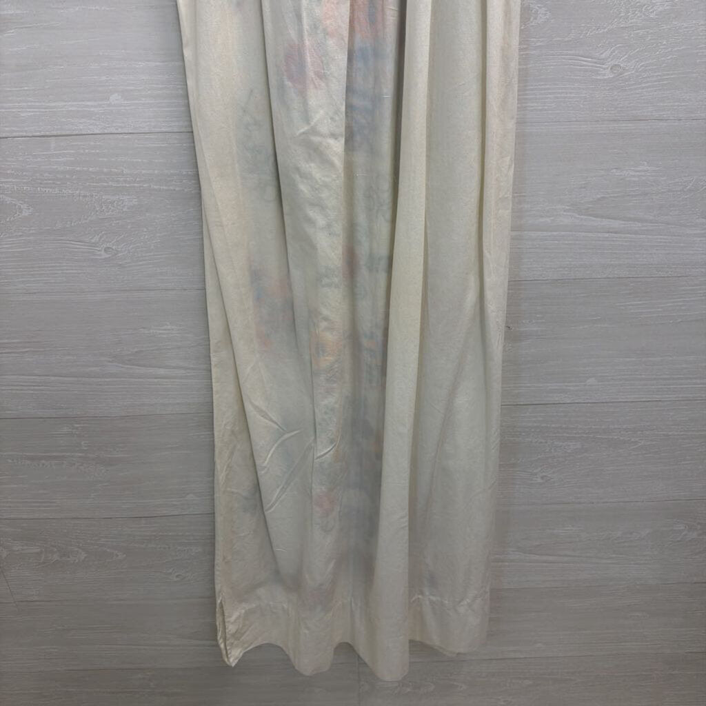 White/ Multi Embroidered Print Short Sleeve Maxi Dress Small