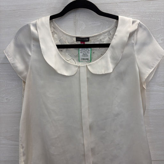 Vince Camuto White Silky Lace Back Short Sleeve Top Small