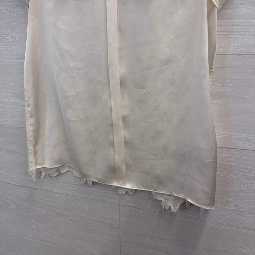 Vince Camuto White Silky Lace Back Short Sleeve Top Small