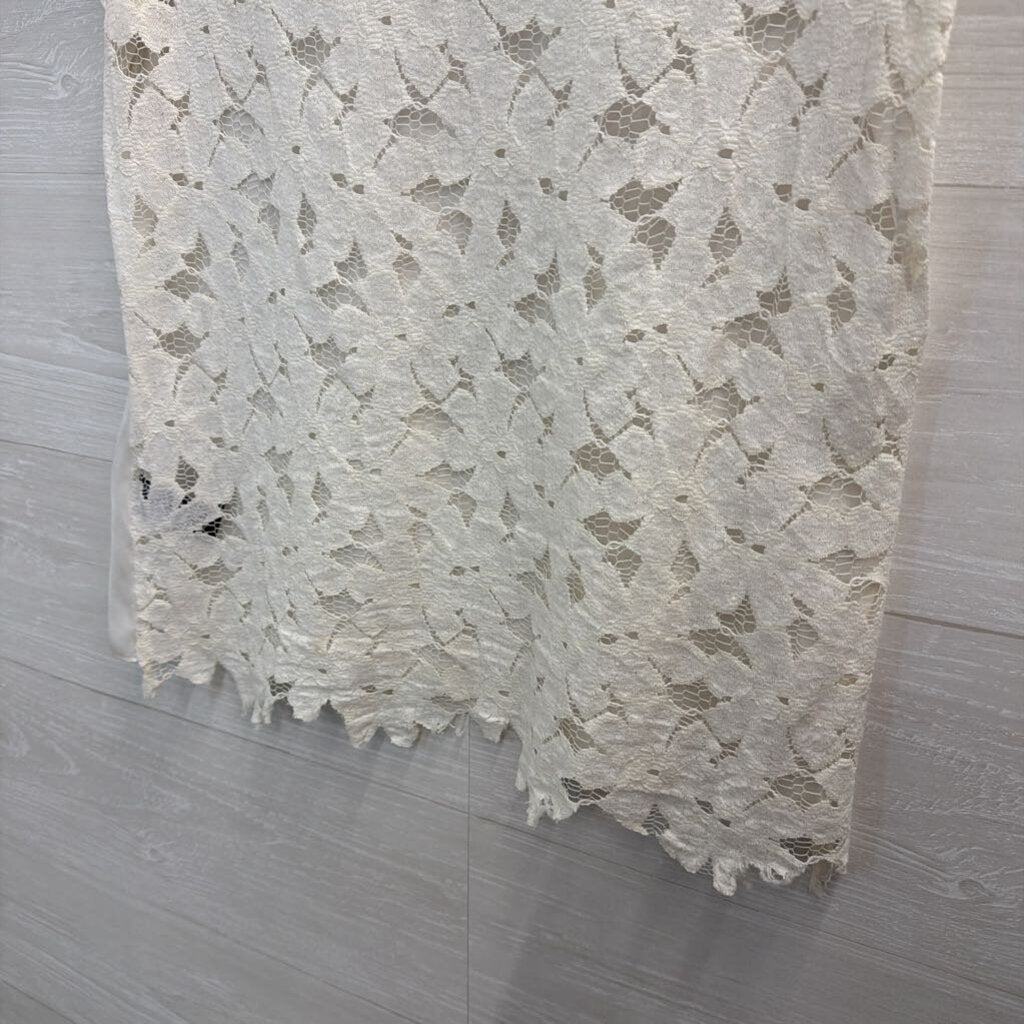 Vince Camuto White Silky Lace Back Short Sleeve Top Small