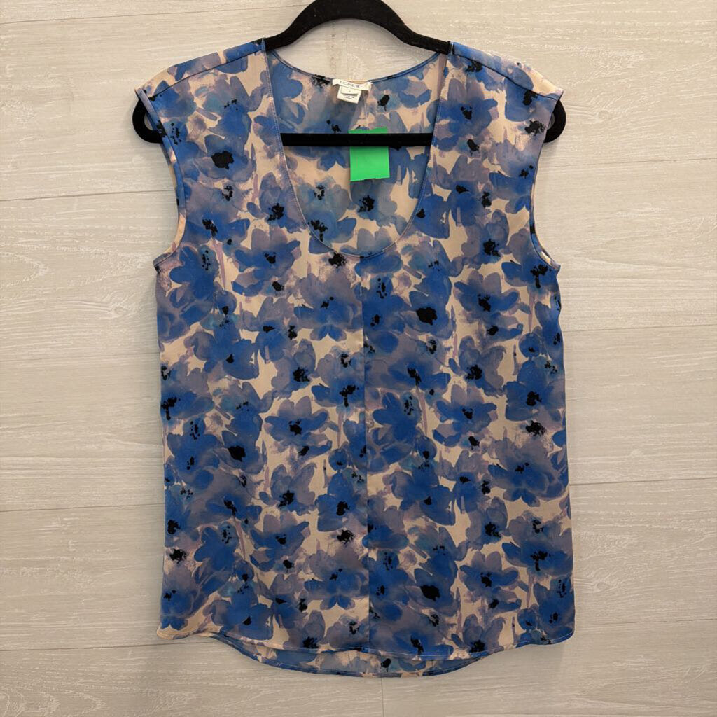 J Crew Blue/ Beige Print Silky Tank Top 2