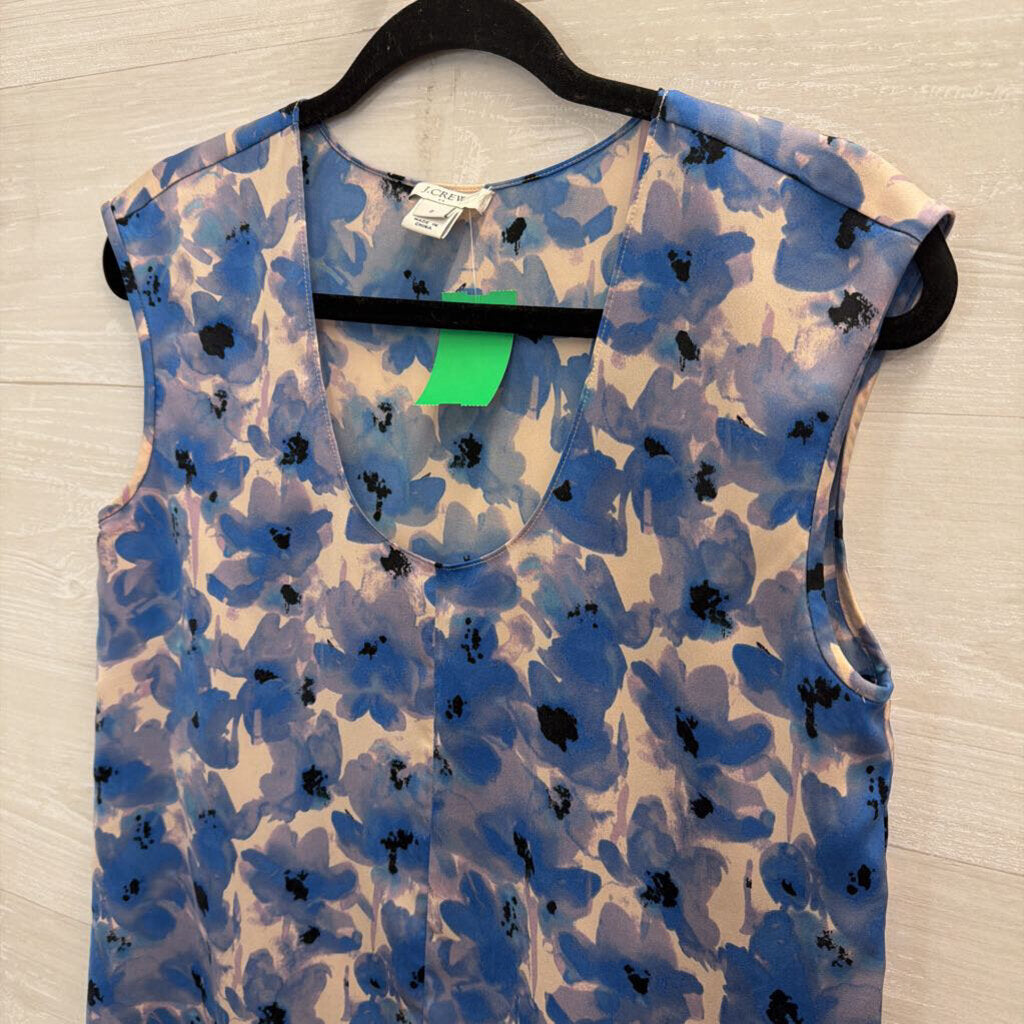 J Crew Blue/ Beige Print Silky Tank Top 2