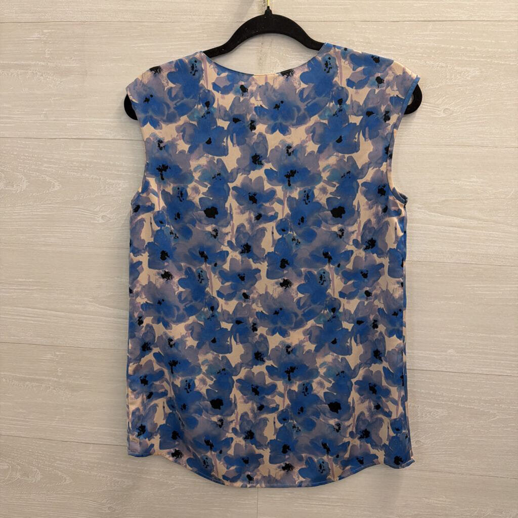 J Crew Blue/ Beige Print Silky Tank Top 2