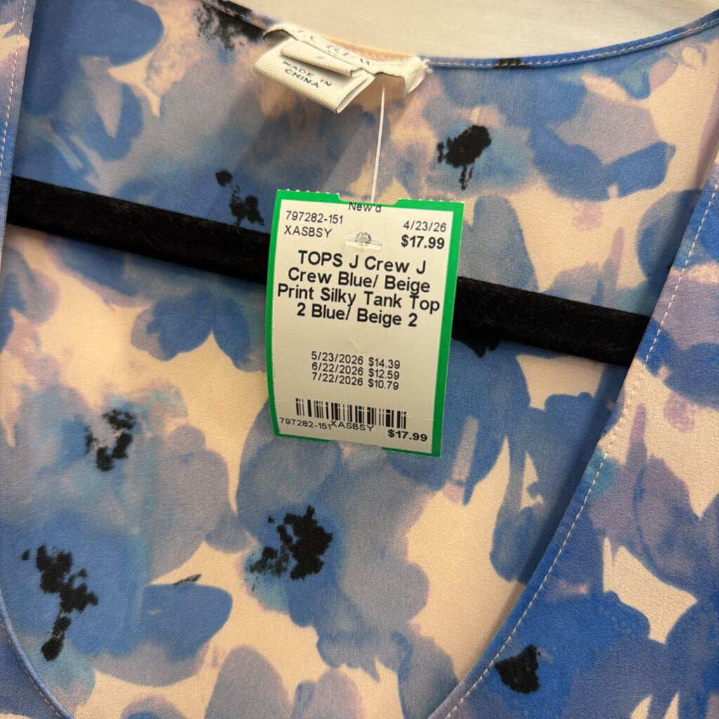 J Crew Blue/ Beige Print Silky Tank Top 2