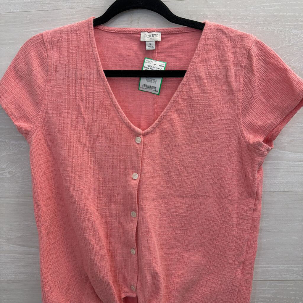 J Crew Pink Textured Short Sleeve Tie Front Top Small