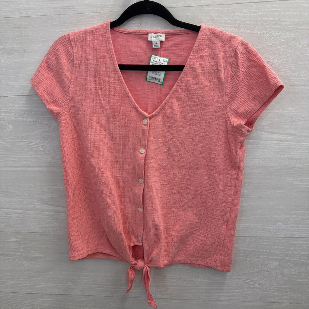 J Crew Pink Textured Short Sleeve Tie Front Top Small