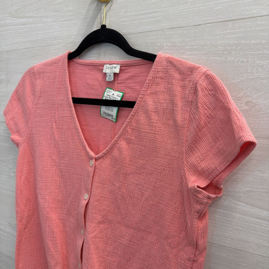 J Crew Pink Textured Short Sleeve Tie Front Top Small