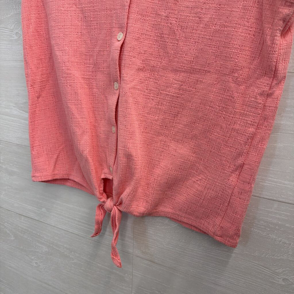 J Crew Pink Textured Short Sleeve Tie Front Top Small