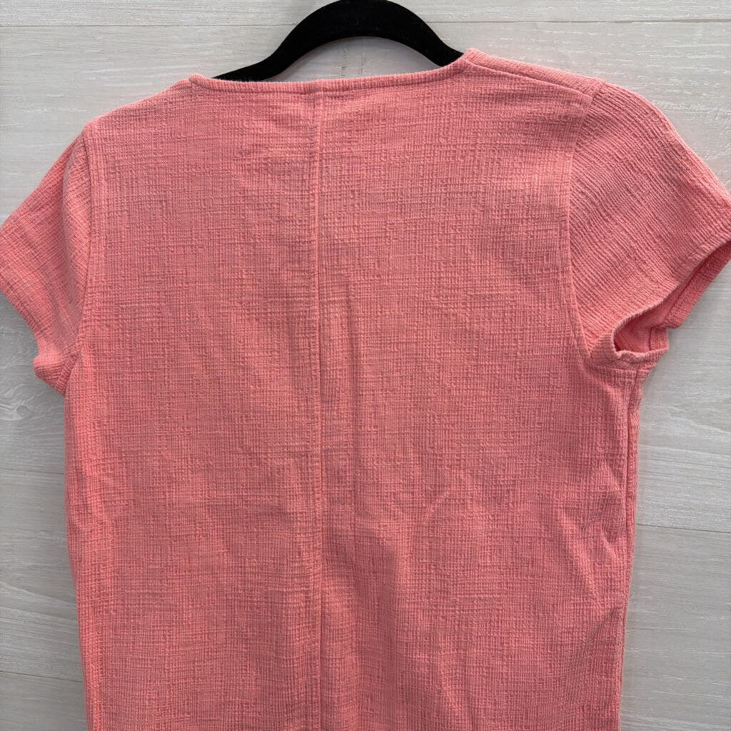 J Crew Pink Textured Short Sleeve Tie Front Top Small