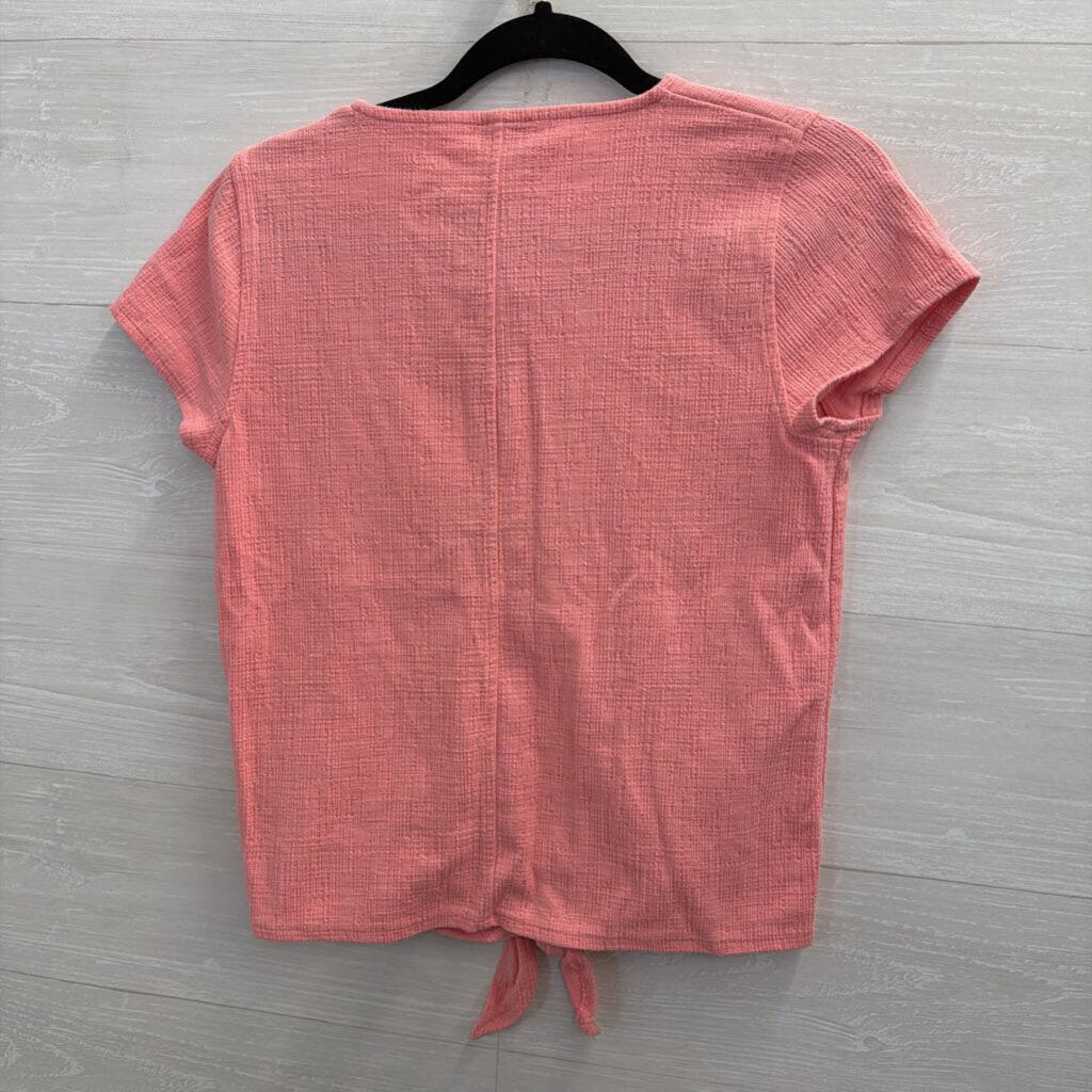 J Crew Pink Textured Short Sleeve Tie Front Top Small