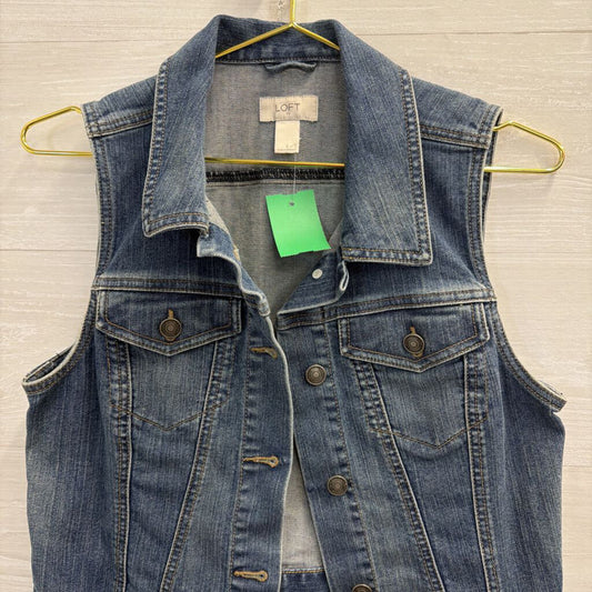 Loft Medium Wash Denim Cropped Vest Top Small