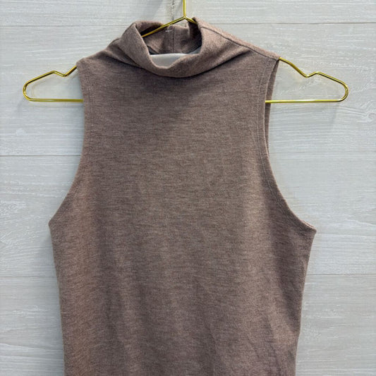 Soft Brown Mock Neck Sleeveless Top Small