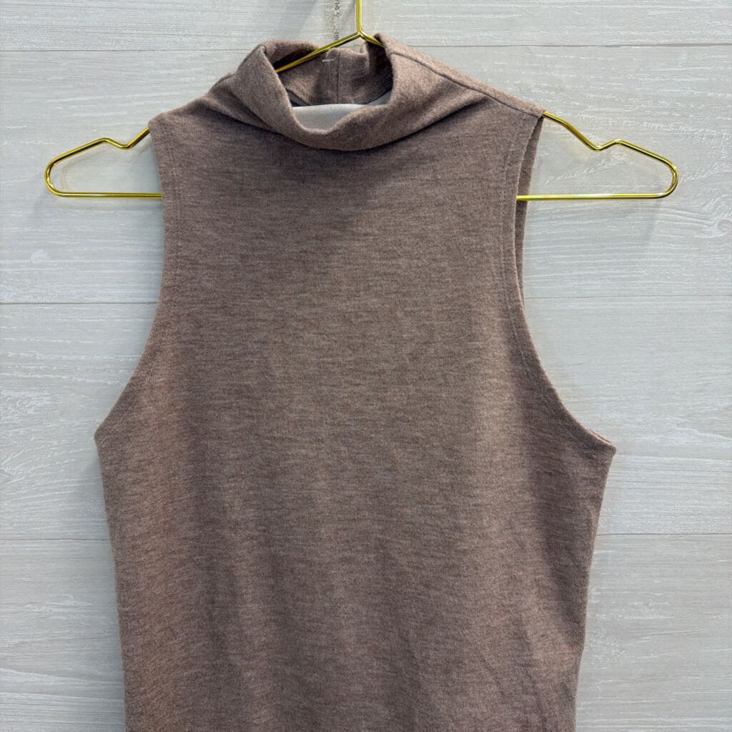 Soft Brown Mock Neck Sleeveless Top Small