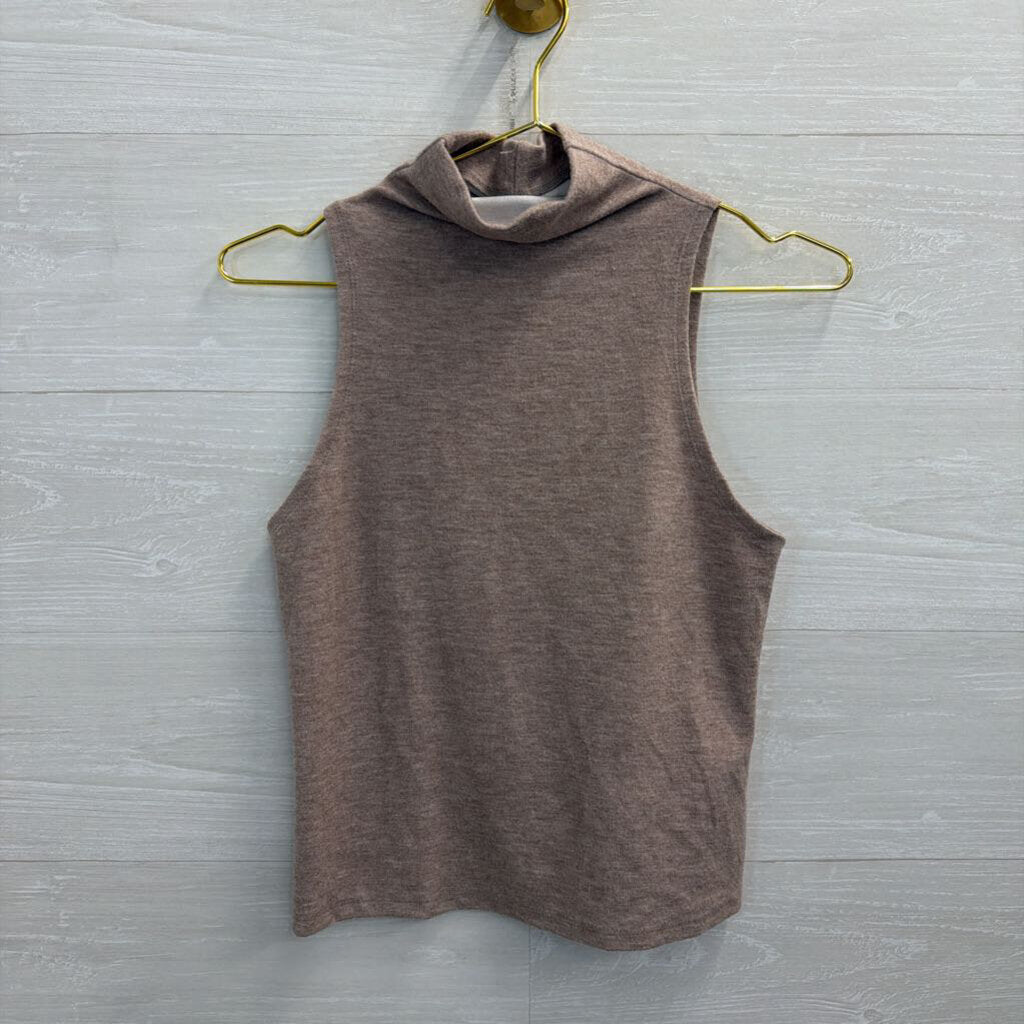 Soft Brown Mock Neck Sleeveless Top Small