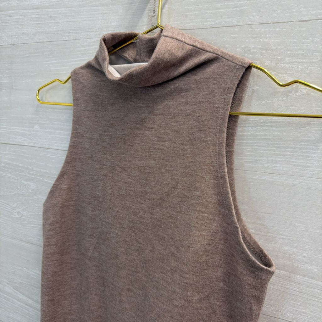 Soft Brown Mock Neck Sleeveless Top Small