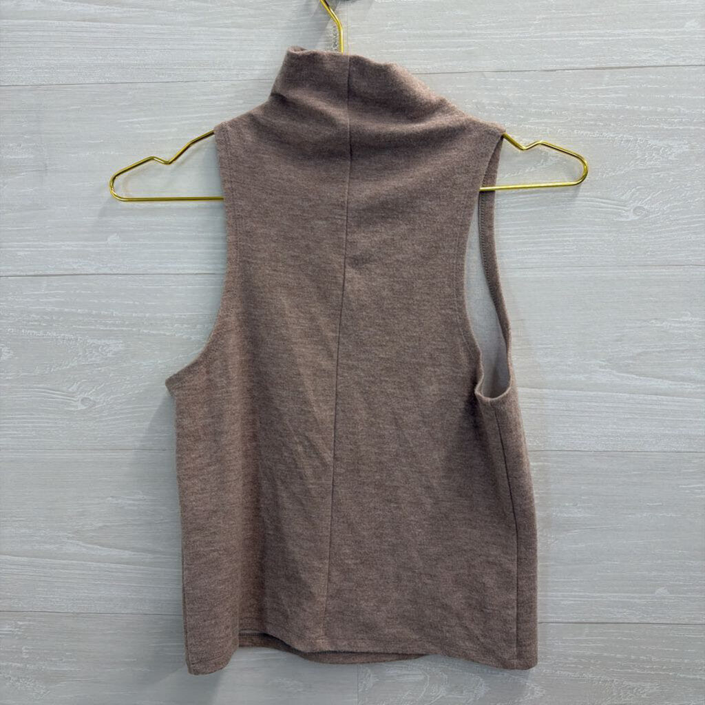 Soft Brown Mock Neck Sleeveless Top Small