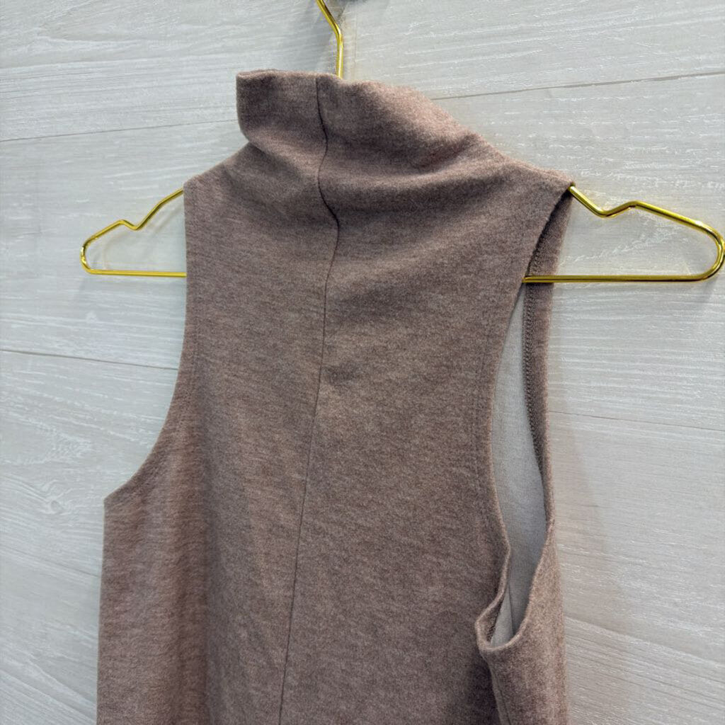 Soft Brown Mock Neck Sleeveless Top Small