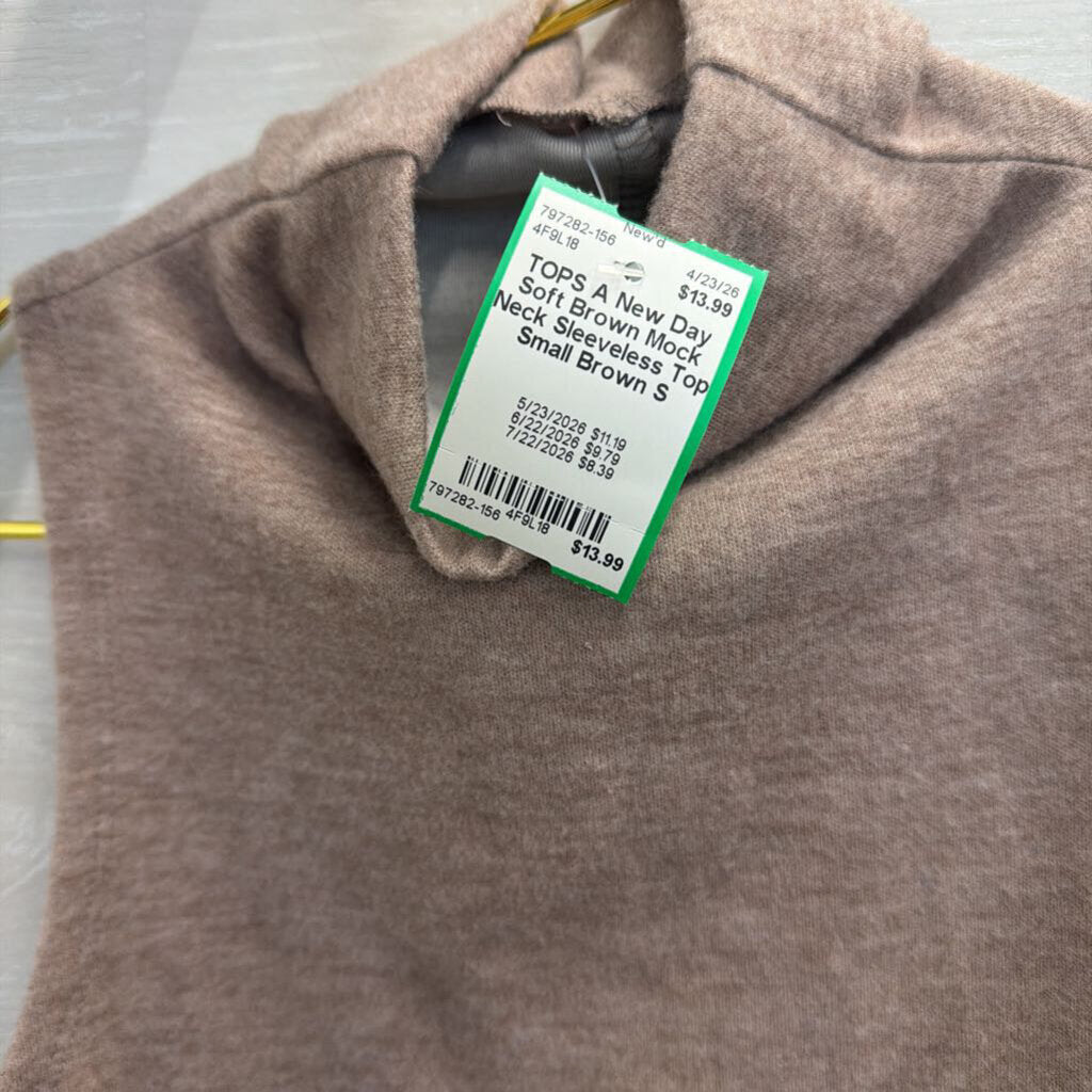 Soft Brown Mock Neck Sleeveless Top Small
