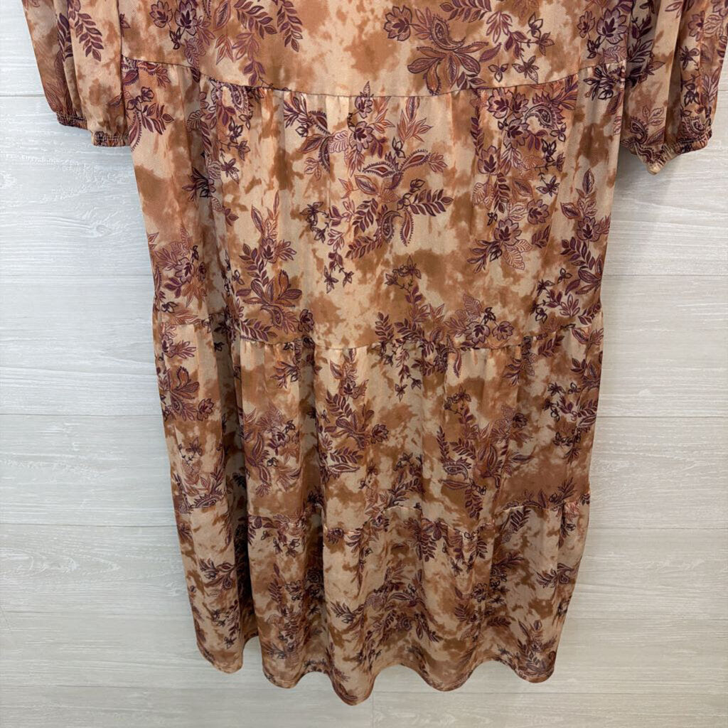 Lucky Brand Brown Mesh Print Long Sleeve Maxi Dress Large
