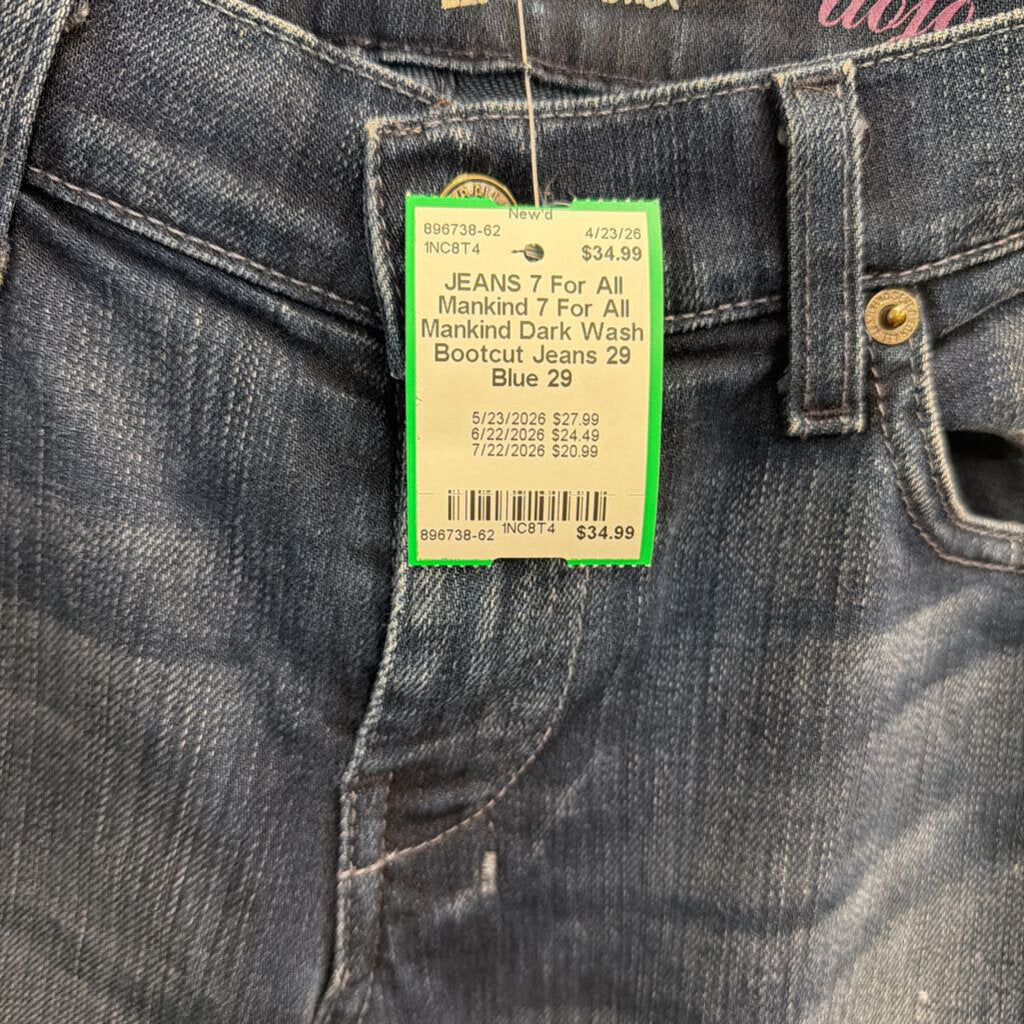 7 For All Mankind Dark Wash Bootcut Jeans 29