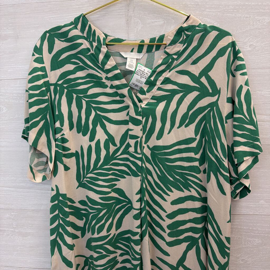 Green/ Beige Print Short Sleeve Dress Medium