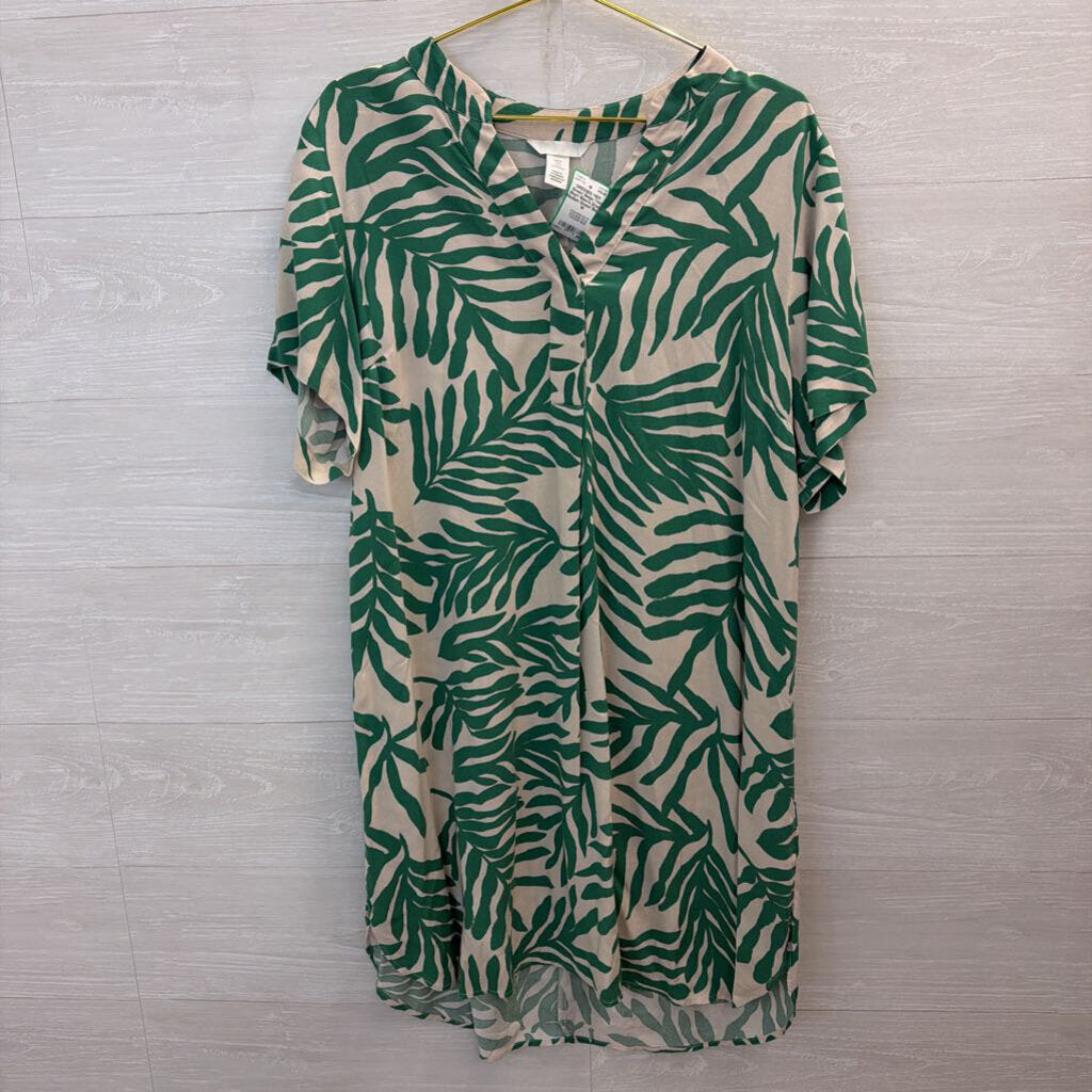 Green/ Beige Print Short Sleeve Dress Medium