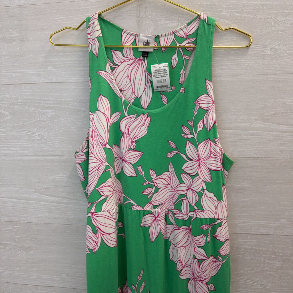 Cabi Green/ Multi Print Sleeveless Maxi Dress Large