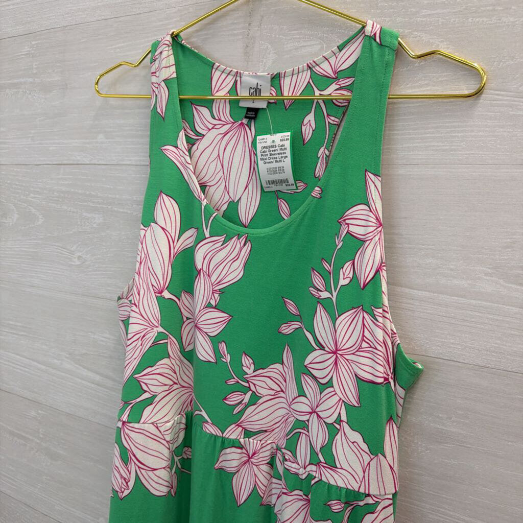 Cabi Green/ Multi Print Sleeveless Maxi Dress Large