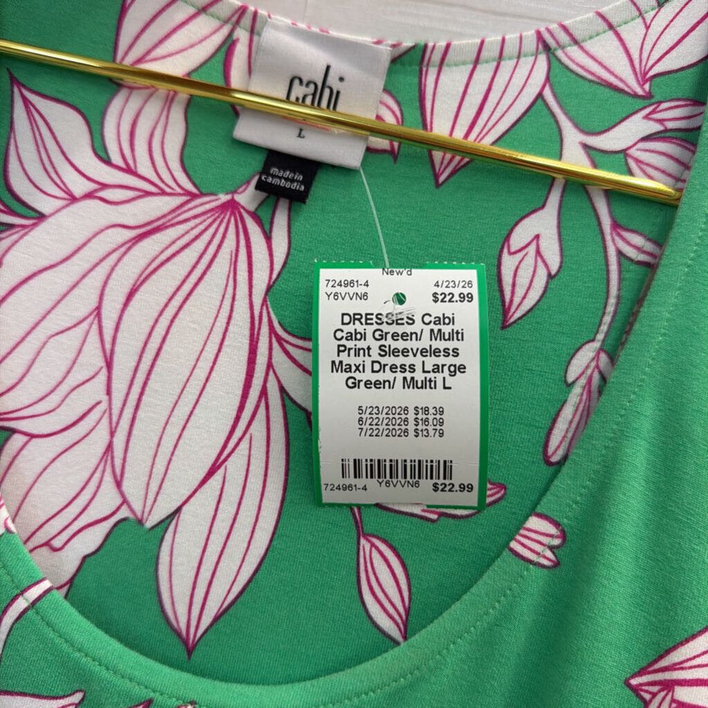 Cabi Green/ Multi Print Sleeveless Maxi Dress Large