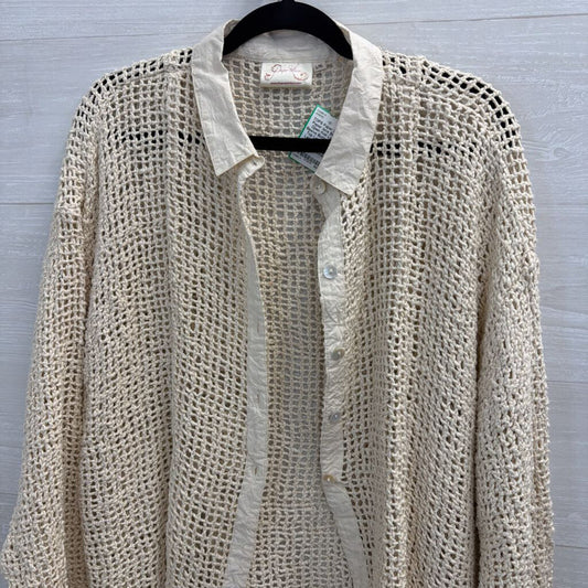 Paper lace Beige Open Knit Long Sleeve Button Front Top Large/ Extra Large