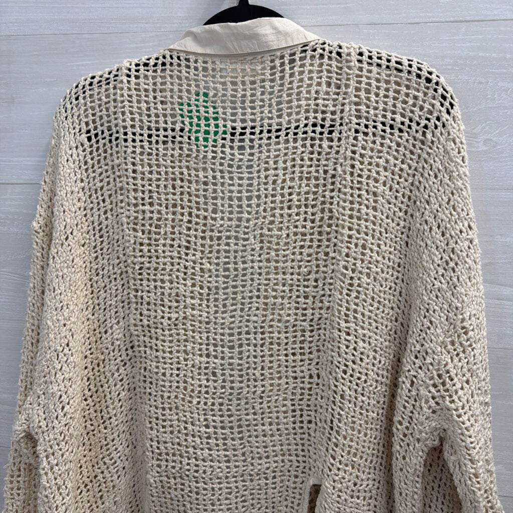 Paper lace Beige Open Knit Long Sleeve Button Front Top Large/ Extra Large
