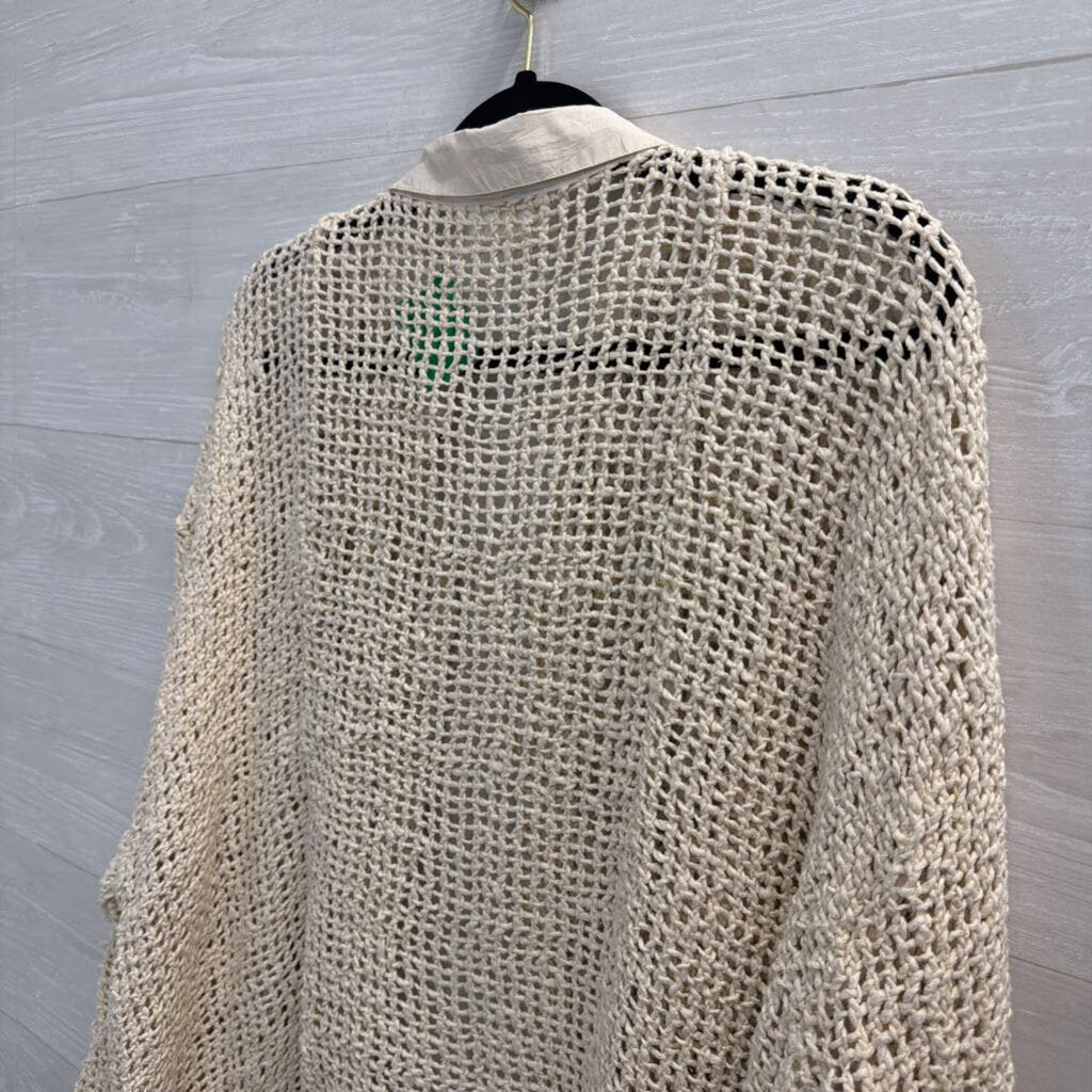 Paper lace Beige Open Knit Long Sleeve Button Front Top Large/ Extra Large