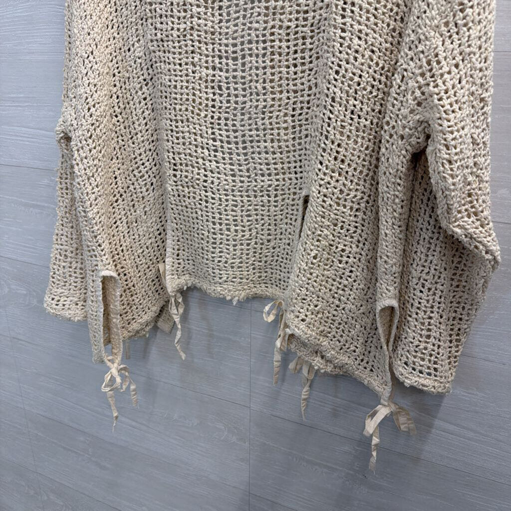 Paper lace Beige Open Knit Long Sleeve Button Front Top Large/ Extra Large
