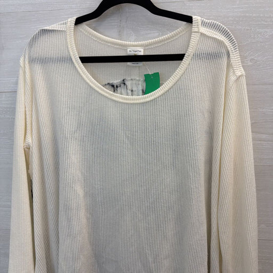 By Together Cream Ribbed Print Back Long Sleeve Top Large