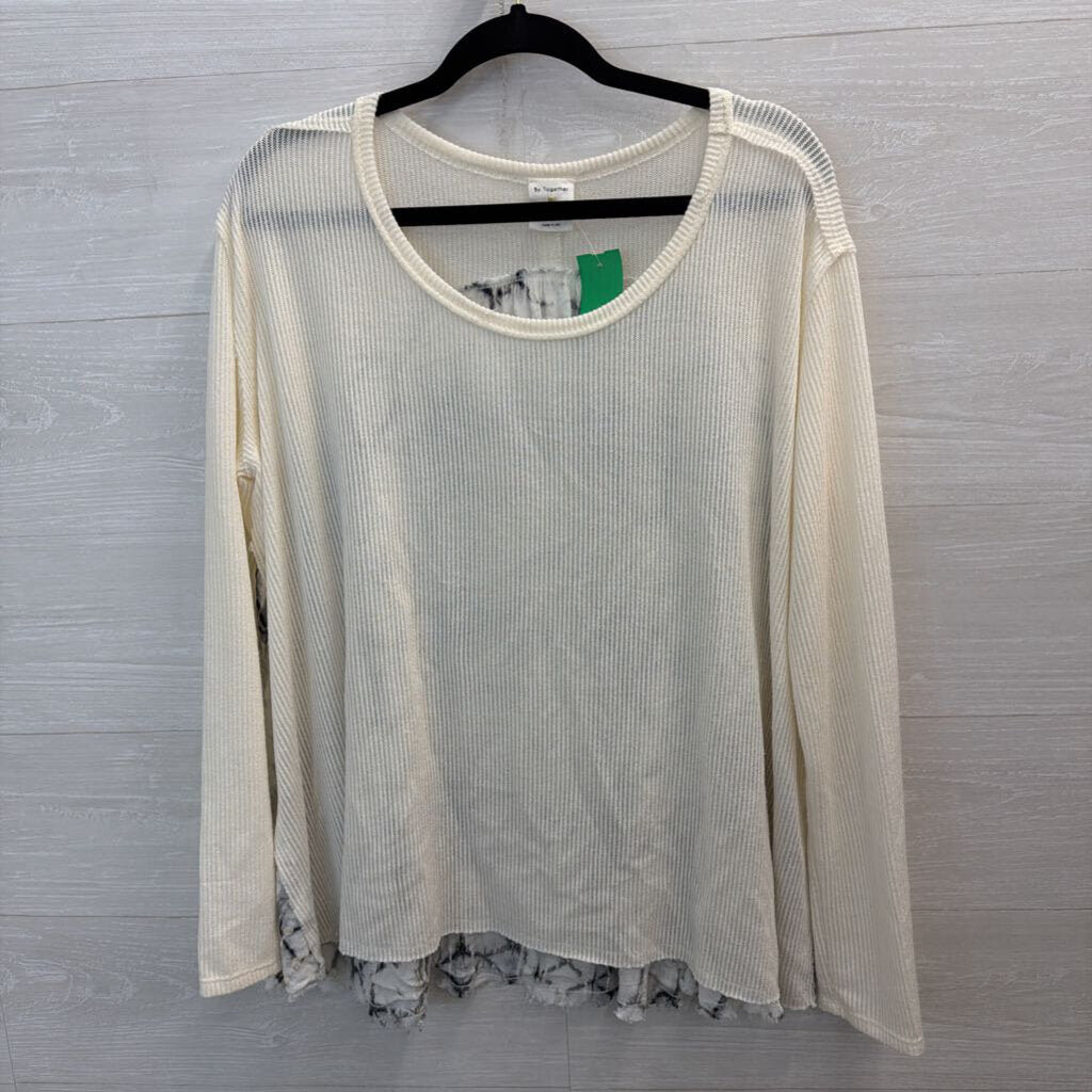 By Together Cream Ribbed Print Back Long Sleeve Top Large