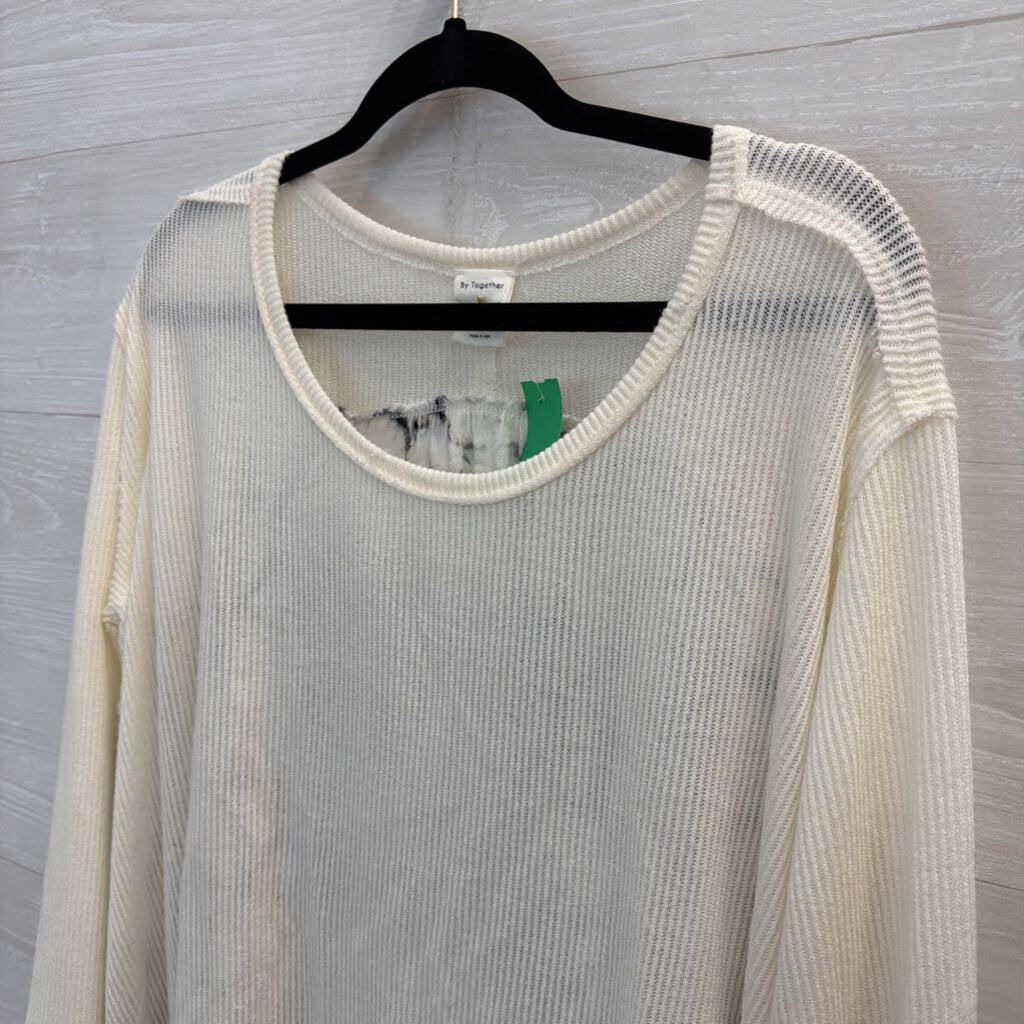 By Together Cream Ribbed Print Back Long Sleeve Top Large